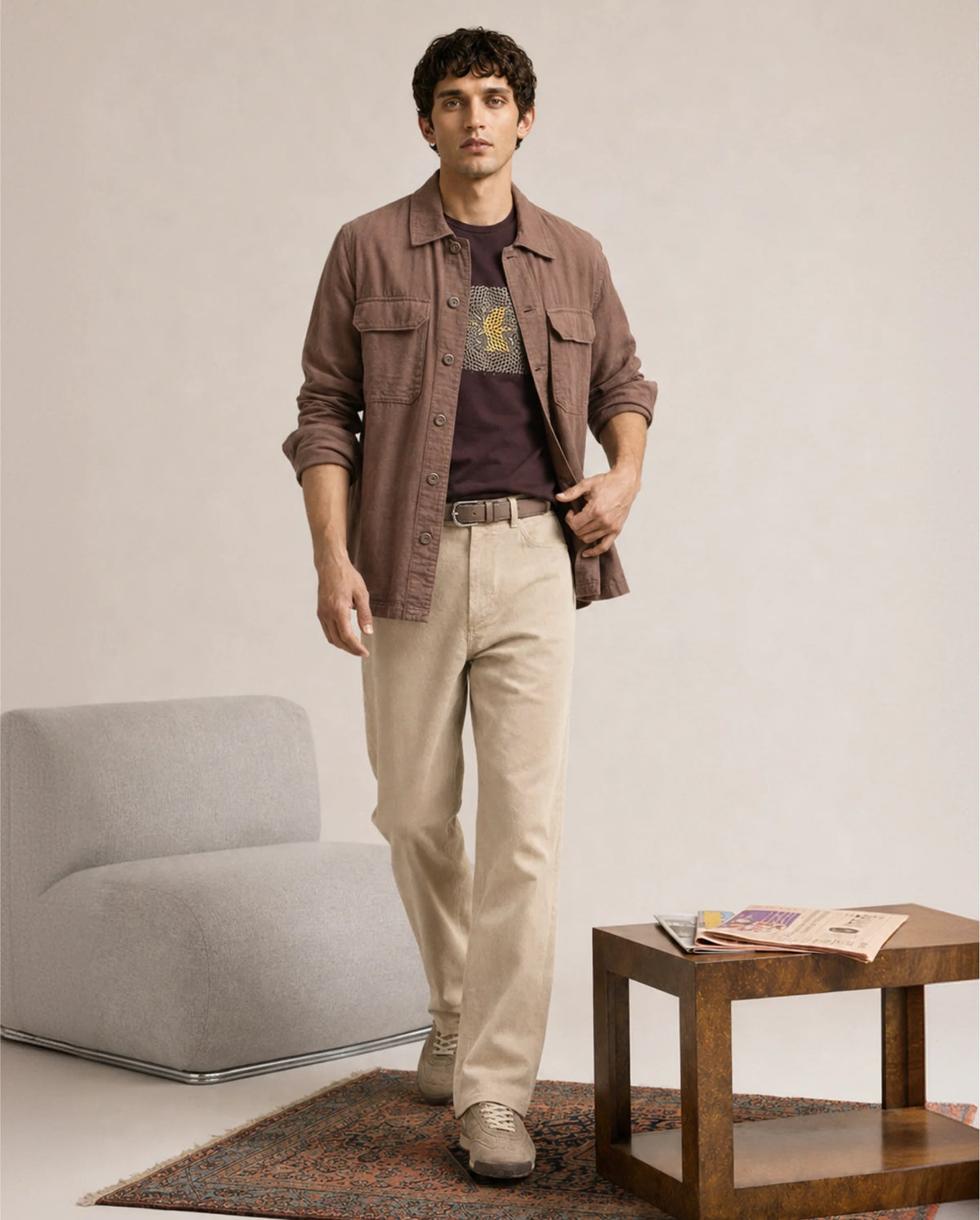Rare Rabbit Men's Cordo Primary Off White Cotton Blend Button And Zip Regular Plain Trouser