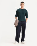 Rare Rabbit Men's Essot Navy Excel Blend Plain Baggy Fit Trouser