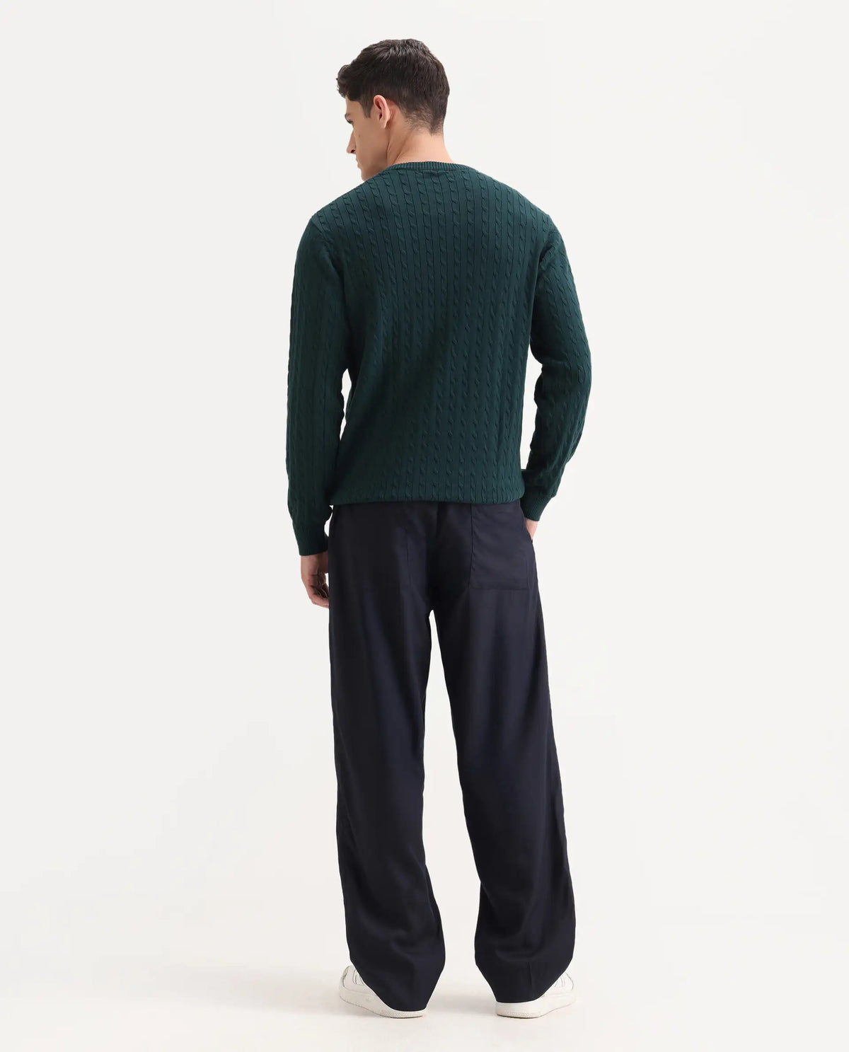 Rare Rabbit Men's Essot Navy Excel Blend Plain Baggy Fit Trouser