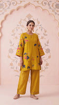 Mustard Bloom Embroidered Mul Chanderi Coord
