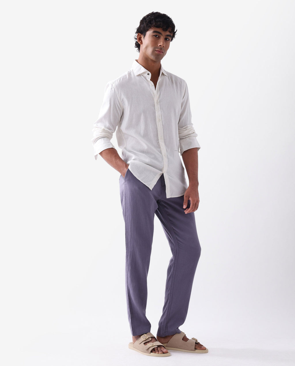 Rare Rabbit Men's Pastor Light Purple Cotton Plain Regular Fit Trouser