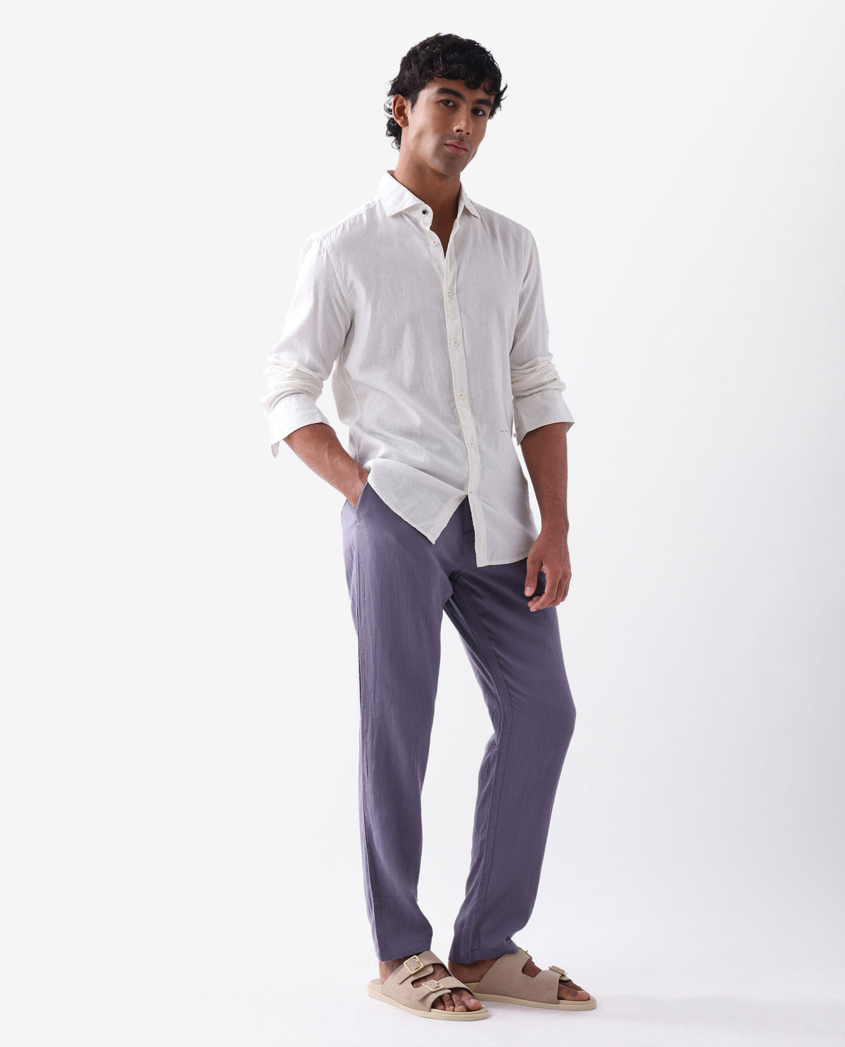 Rare Rabbit Men's Pastor Light Purple Cotton Plain Regular Fit Trouser