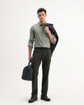 Rare Rabbit Men Travel-Aw25 Green Polyester Fabric Button And Zip Closure Closure Plain Trouser