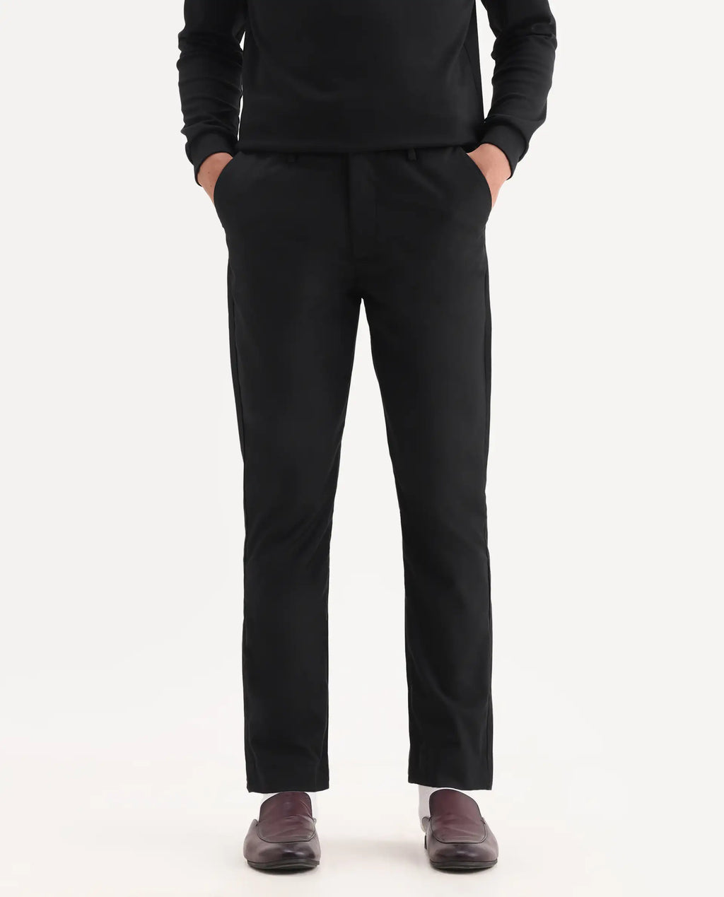 Rare Rabbit Men's Ital Black Viscose Blend Plain Regular Fit Trouser