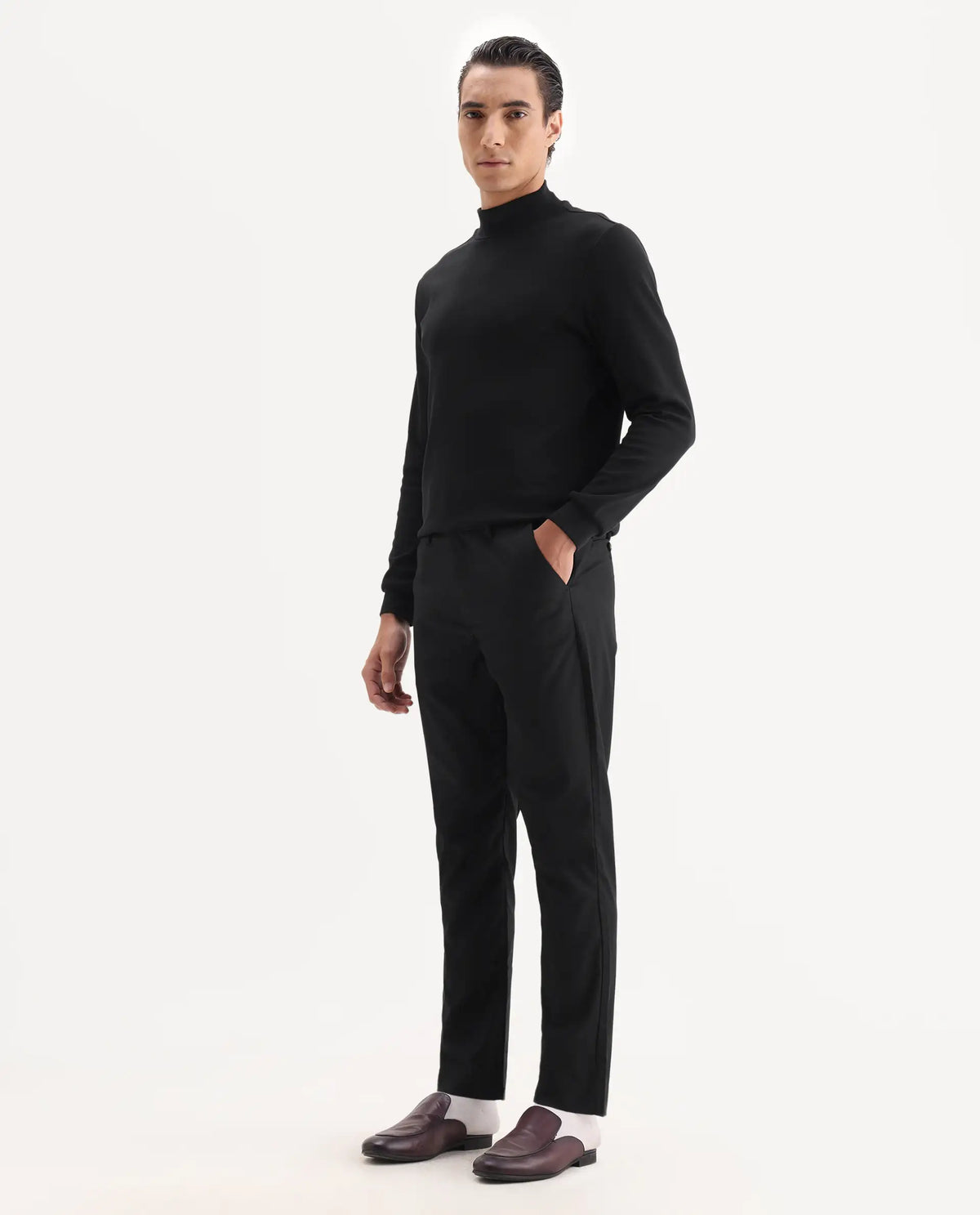 Rare Rabbit Men's Ital Black Viscose Blend Plain Regular Fit Trouser