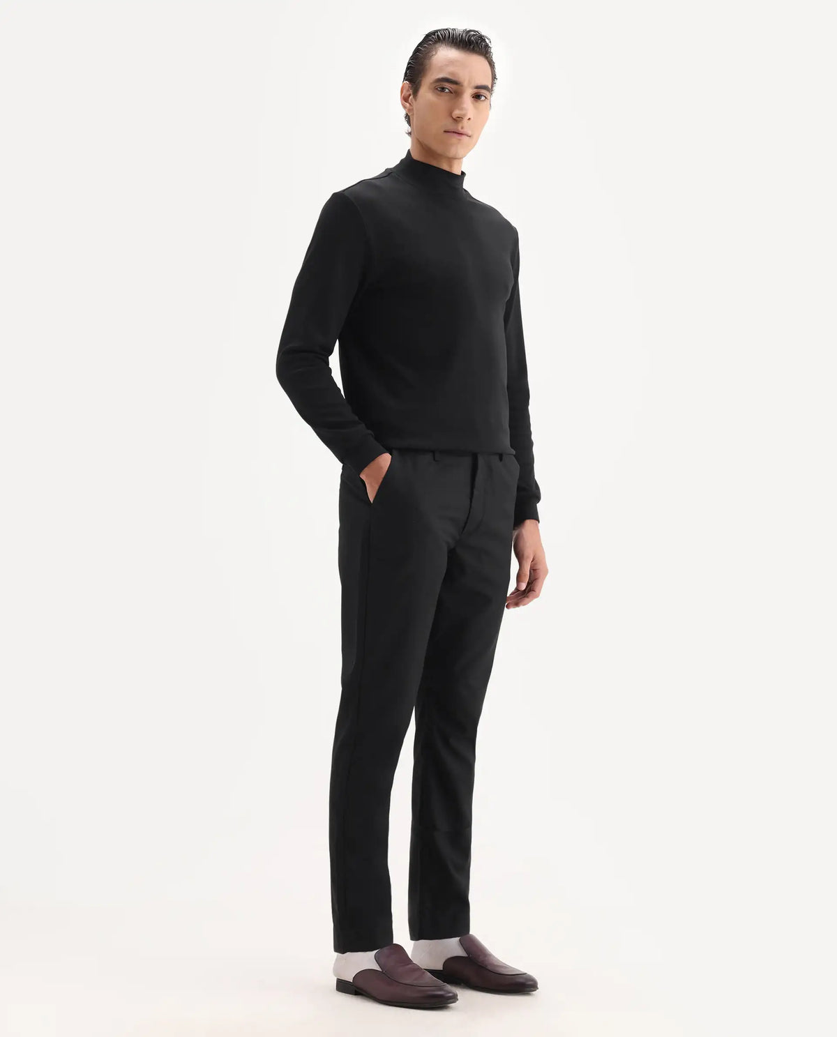 Rare Rabbit Men's Ital Black Viscose Blend Plain Regular Fit Trouser