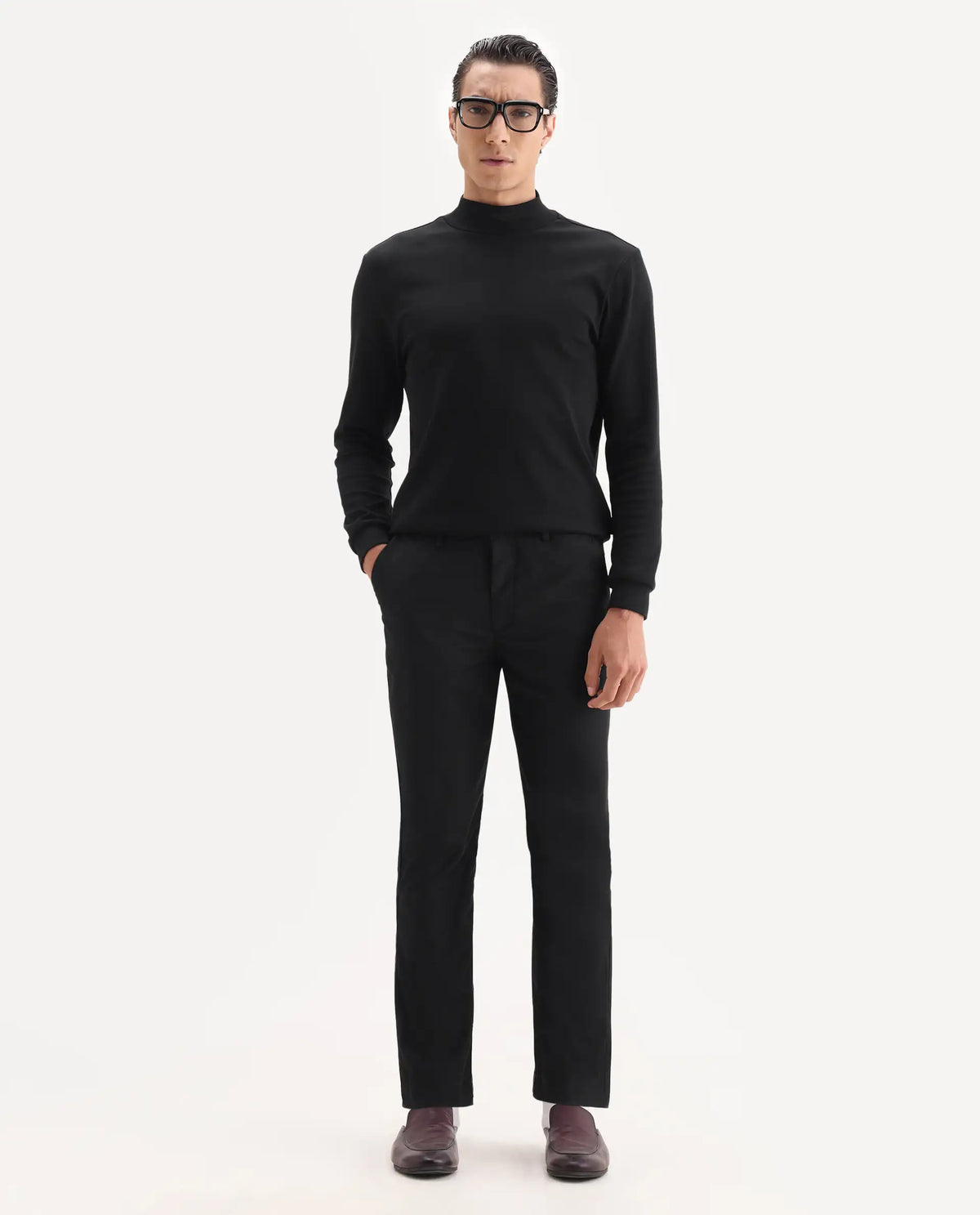 Rare Rabbit Men's Ital Black Viscose Blend Plain Regular Fit Trouser