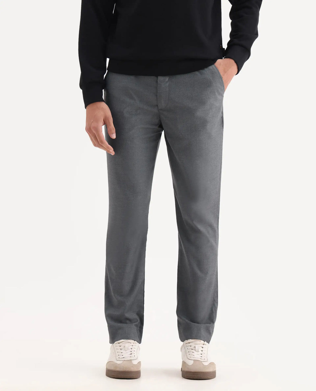 Rare Rabbit Men's Ital Grey Viscose Blend Plain Regular Fit Trouser