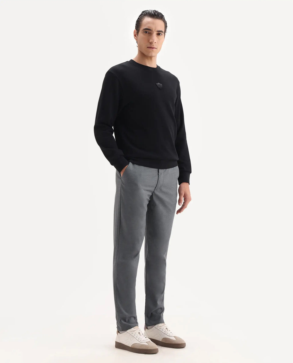 Rare Rabbit Men's Ital Grey Viscose Blend Plain Regular Fit Trouser