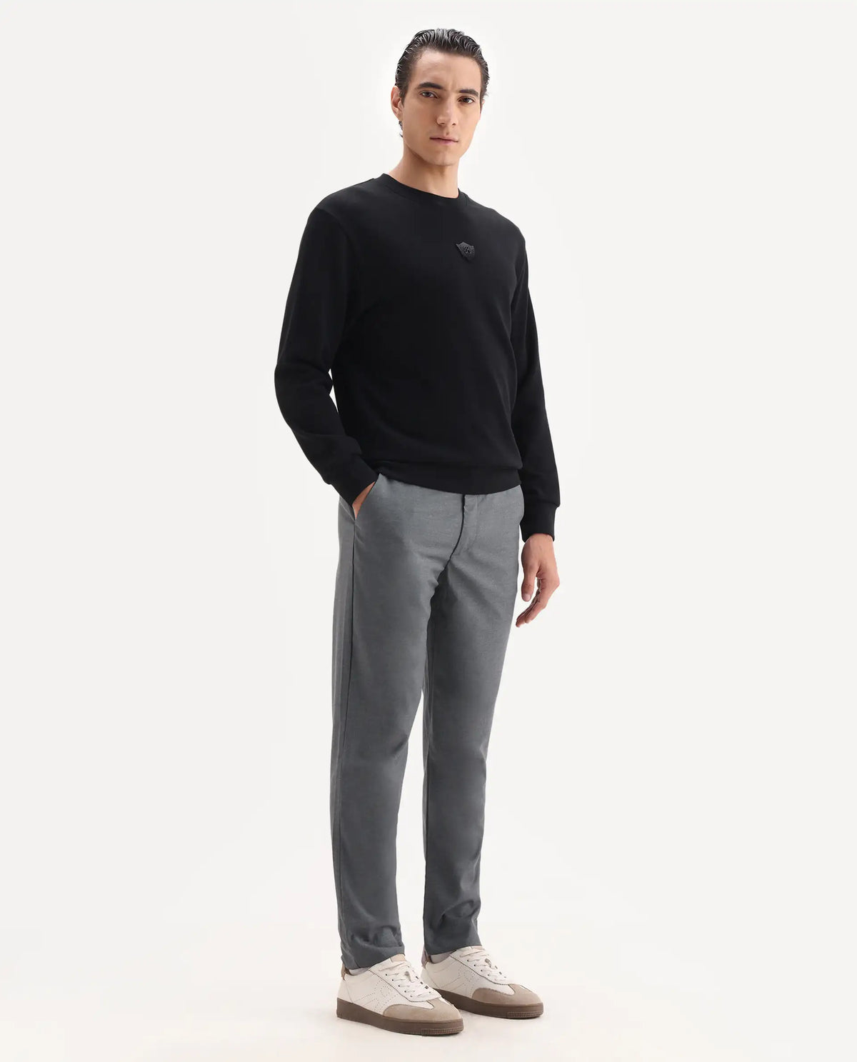 Rare Rabbit Men's Ital Grey Viscose Blend Plain Regular Fit Trouser
