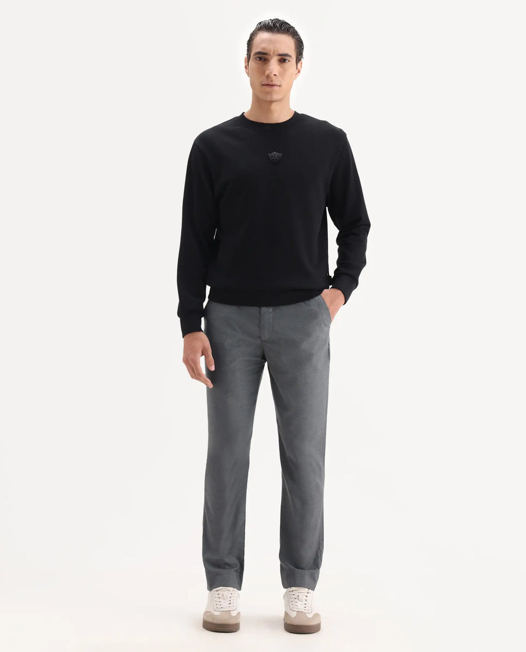 Rare Rabbit Men's Ital Grey Viscose Blend Plain Regular Fit Trouser