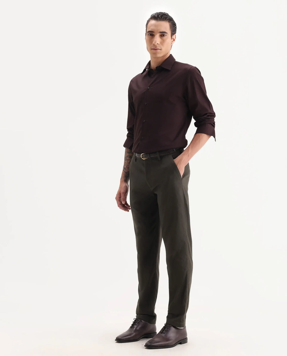Rare Rabbit Men Jes-Aw25 Dark Olive Cotton Fabric Button Closure Plain Trouser
