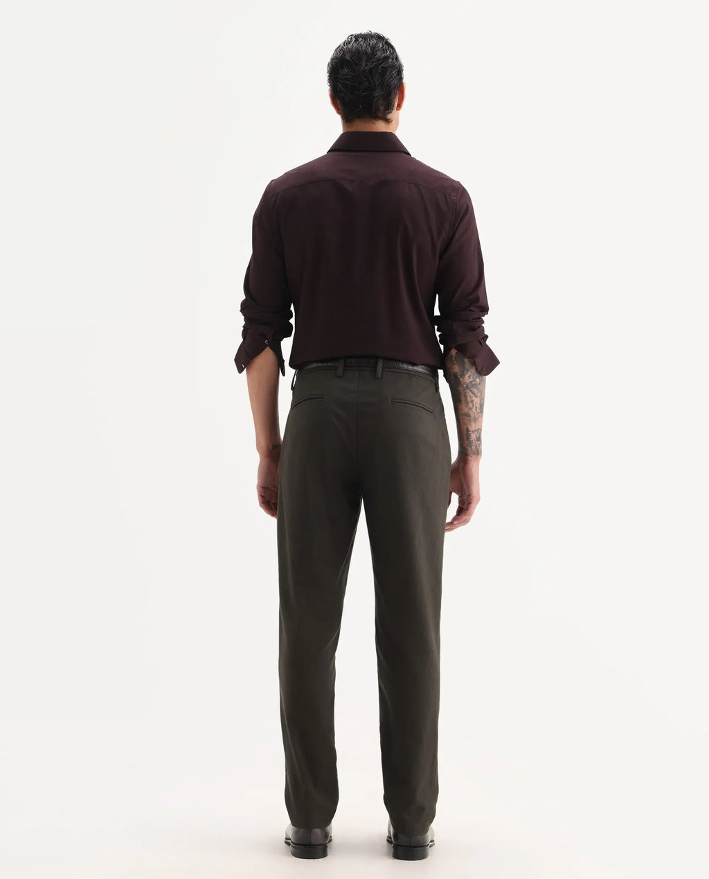 Rare Rabbit Men Jes-Aw25 Dark Olive Cotton Fabric Button Closure Plain Trouser