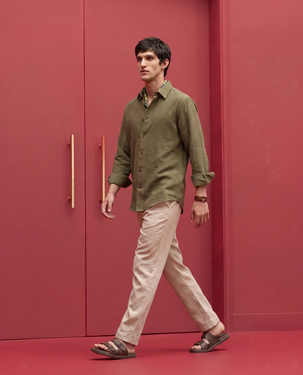 Rare Rabbit Men's Jomo-Aw26 Beige Linen Blend Fabric Regular Fit Plain Trouser