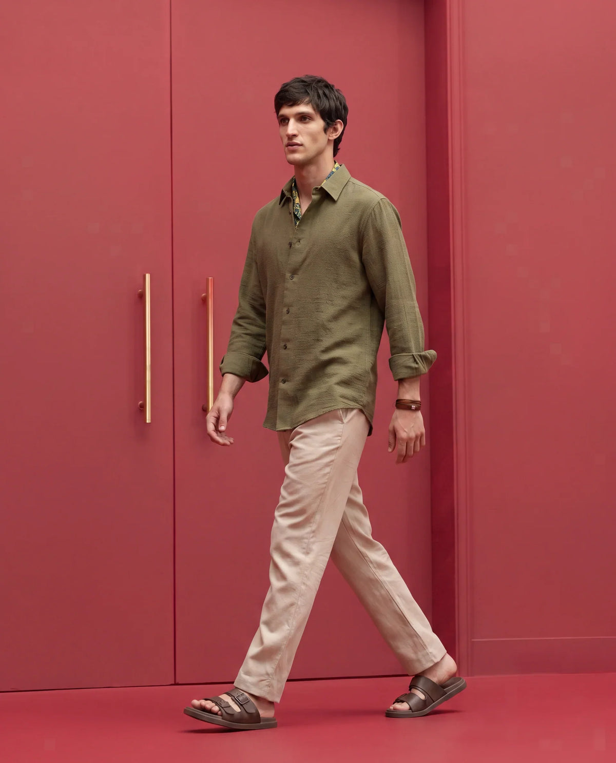 Rare Rabbit Men's Jomo-Aw26 Beige Linen Blend Fabric Regular Fit Plain Trouser