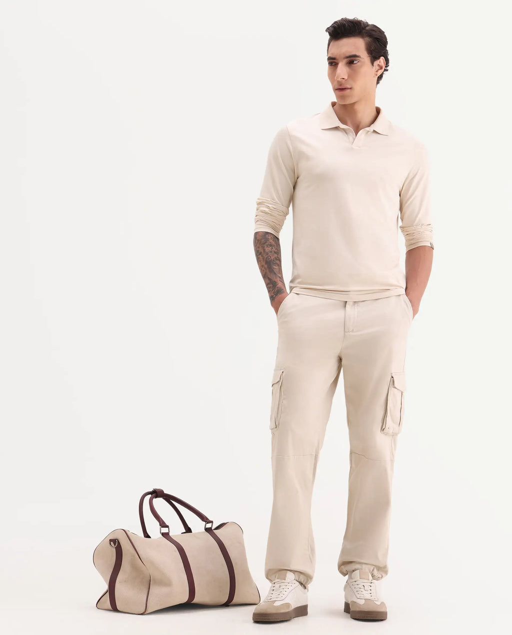 Rare Rabbit Men's Maks Off White Cotton Plain Regular Fit Trouser
