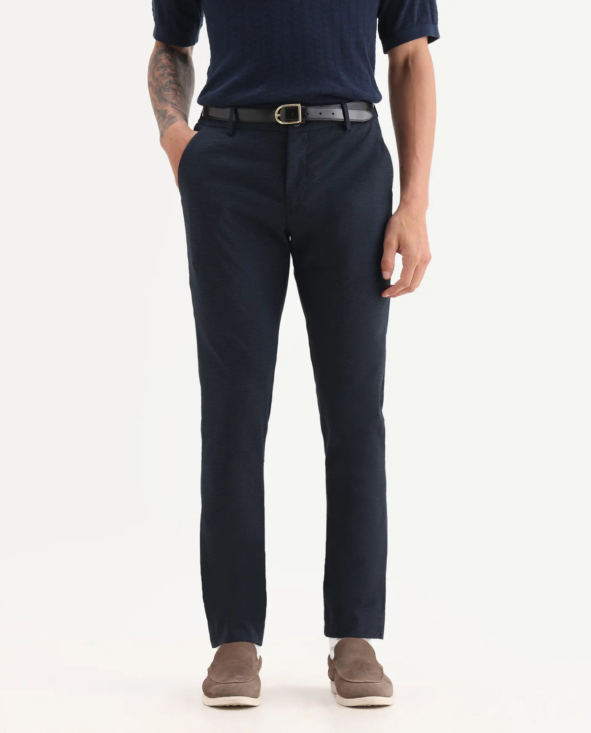 Rare Rabbit Men's Microl Navy Polyester Checked Print Regular Fit Trouser