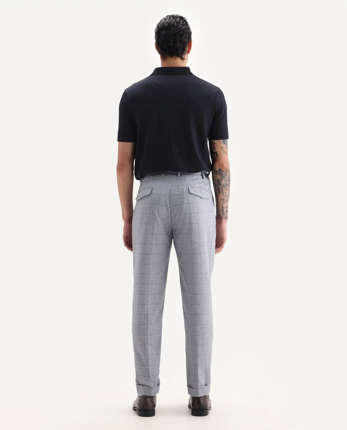 Rare Rabbit Men's Renot Blue Linen Blend Checked Print Regular Fit Trouser