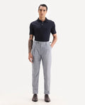 Rare Rabbit Men's Renot Blue Linen Blend Checked Print Regular Fit Trouser