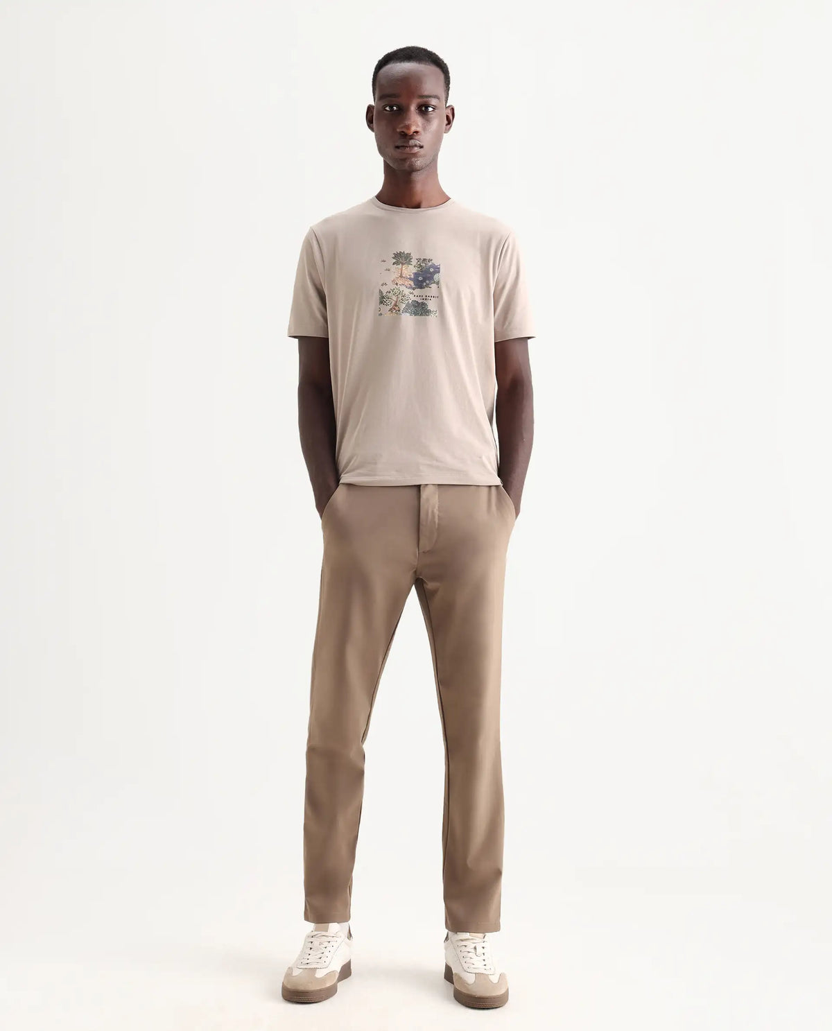 Rare Rabbit Men's Travel-25 Khaki Polyester Blend Plain Regular Fit Trouser