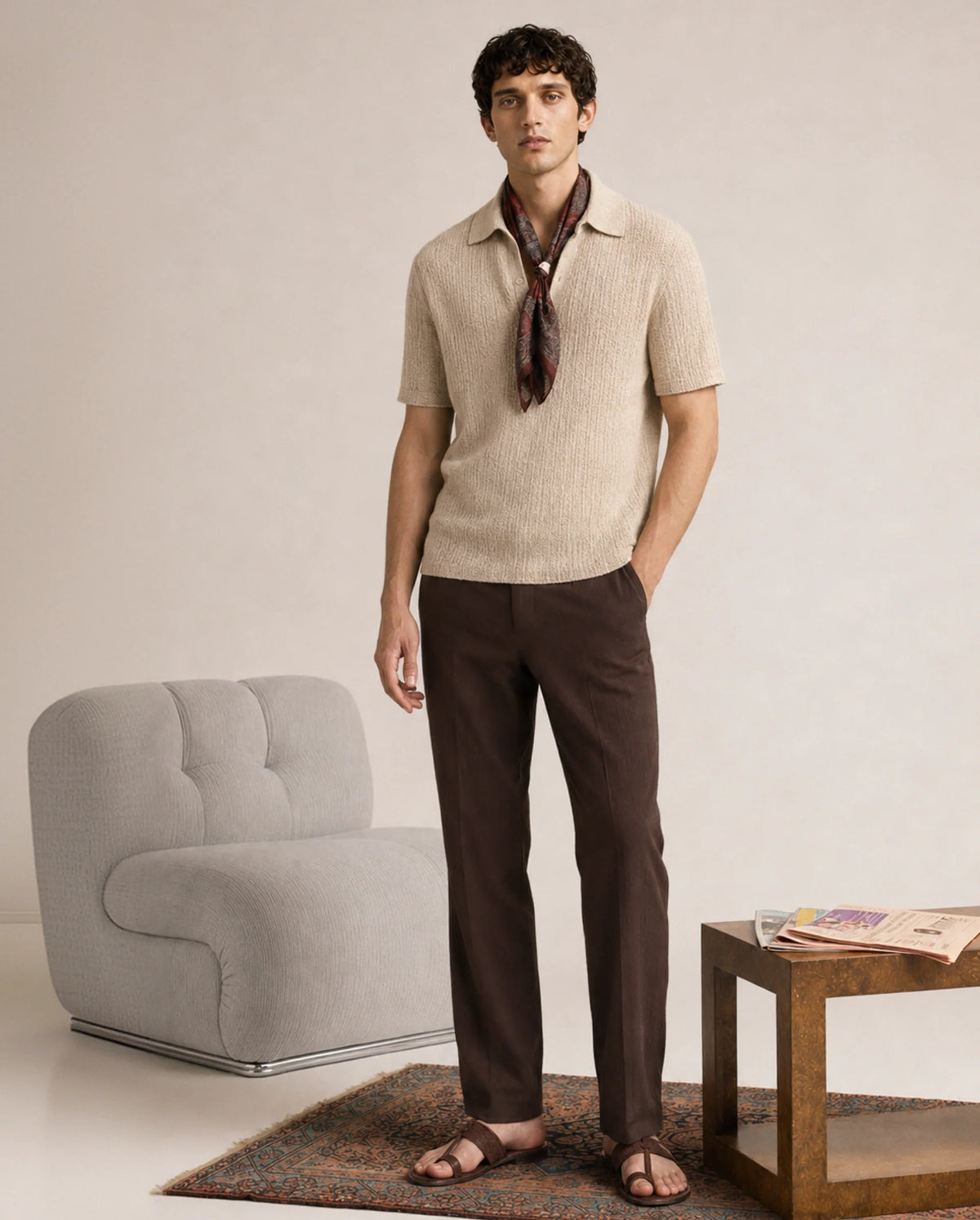 Rare Rabbit Men's Pastor-Aw26 Primary Brown Cotton Button And Zip Regular Plain Trouser