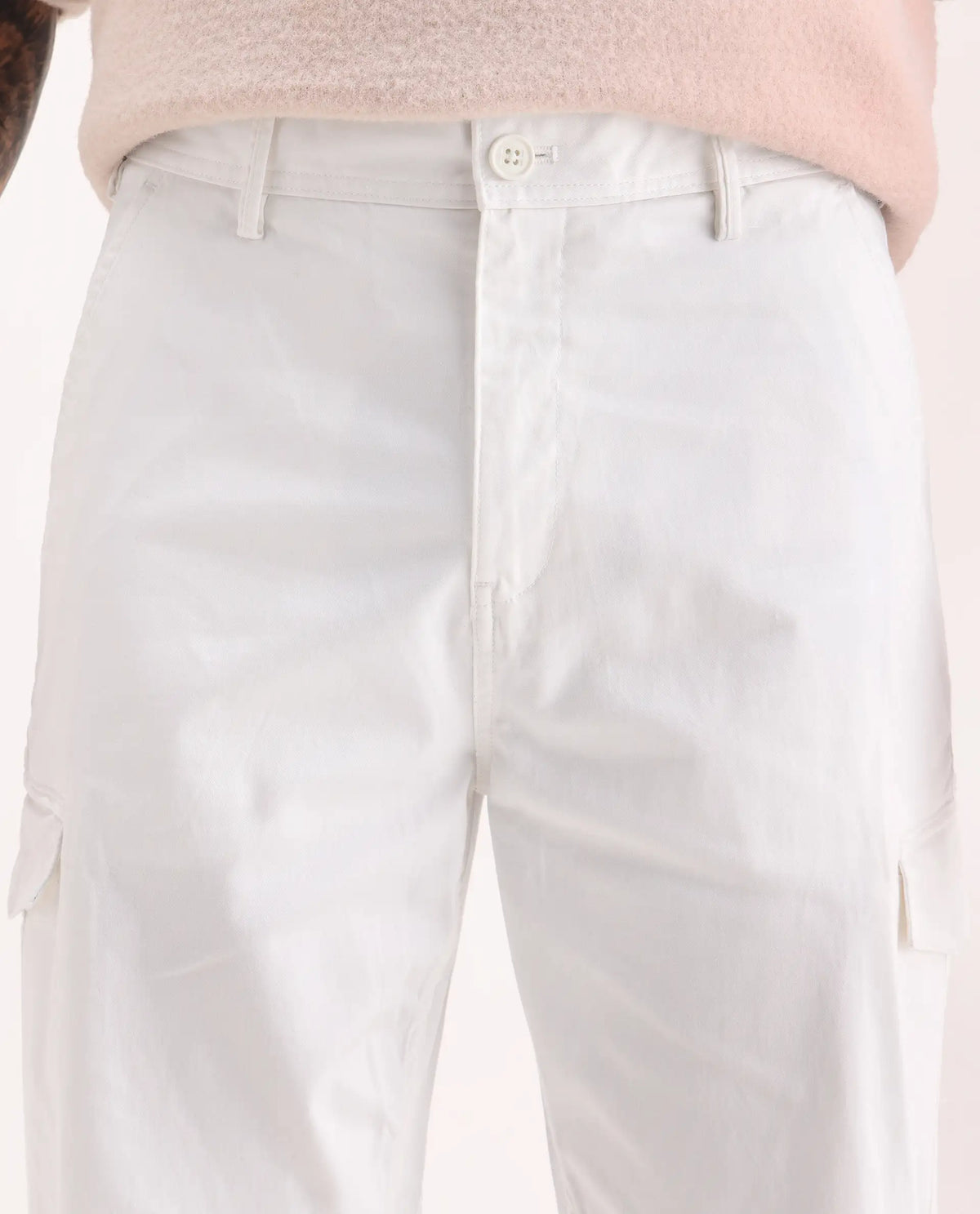 Rare Rabbit Men's Zipo White Cotton Plain Regular Fit Trouser