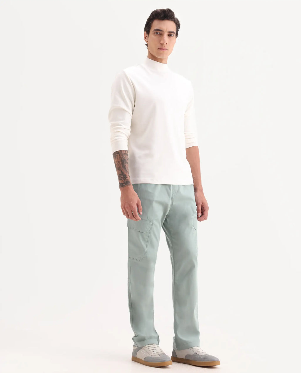 Rare Rabbit Men's Zudi Pastel Blue Cotton Plain Regular Fit Trouser